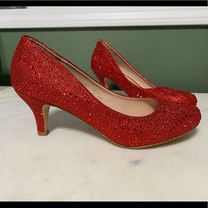 Size 9 Red Glitter Heels with Gemstones